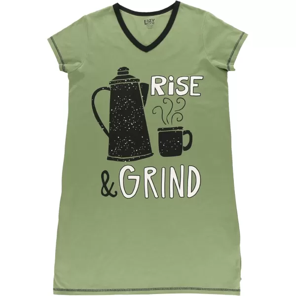 Lazy One Womens Nightgown Funny VNeck Sleep Shirt for Women Novelty Pajama ShirtsRise  Grind Nightshirt