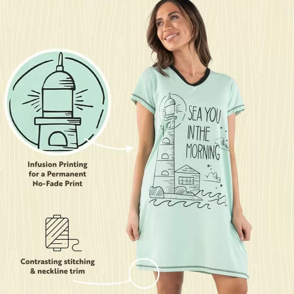 Lazy One Womens Nightgown Funny VNeck Sleep Shirt for Women Novelty Pajama ShirtsSea You in Am Nightshirt