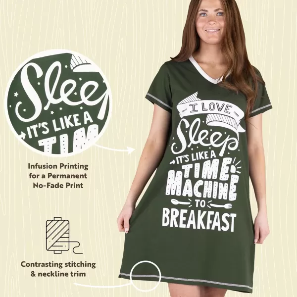 Lazy One Womens Nightgown Funny VNeck Sleep Shirt for Women Novelty Pajama ShirtsTime Machine Nightshirt
