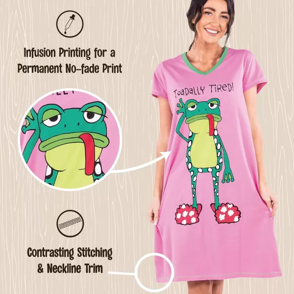 Lazy One Womens Nightgown Funny VNeck Sleep Shirt for Women Novelty Pajama ShirtsToadally Tired Nightshirt