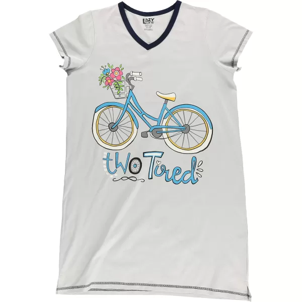 Lazy One Womens Nightgown Funny VNeck Sleep Shirt for Women Novelty Pajama ShirtsTwo Tired Bike Nightshirt