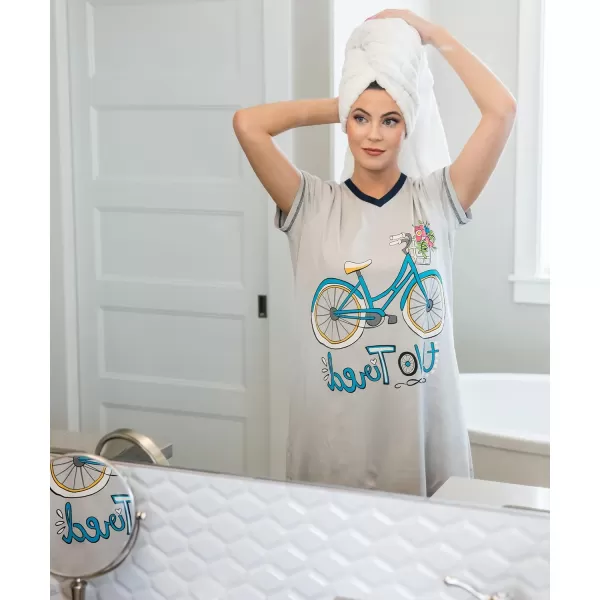 Lazy One Womens Nightgown Funny VNeck Sleep Shirt for Women Novelty Pajama ShirtsTwo Tired Bike Nightshirt