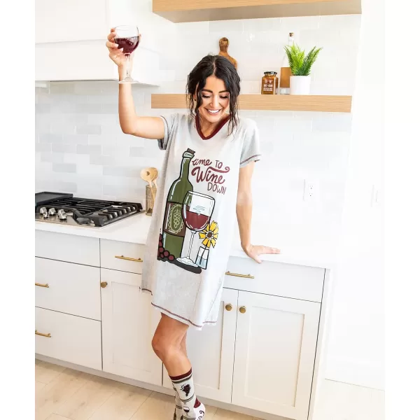 Lazy One Womens Nightgown Funny VNeck Sleep Shirt for Women Novelty Pajama ShirtsWining Down Nightshirt