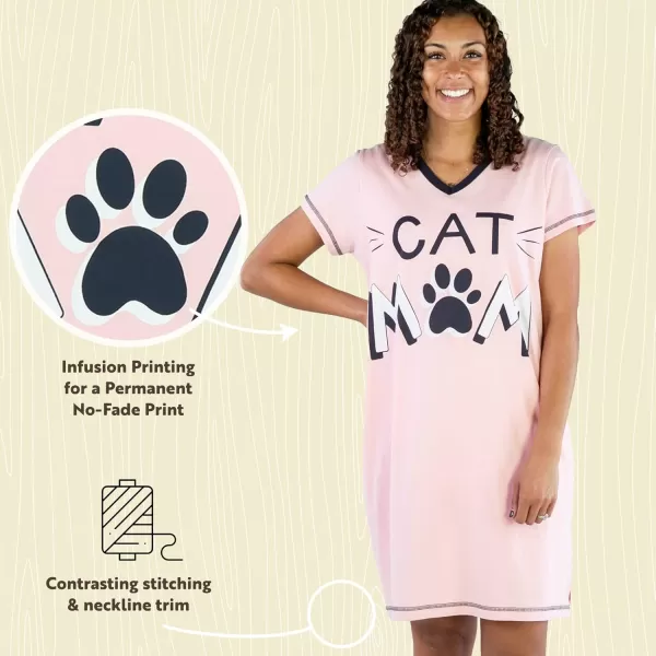 Lazy One Womens Nightgown Funny VNeck Sleep Shirt for Women Novelty Pajama TeesCat Mom Nightshirt