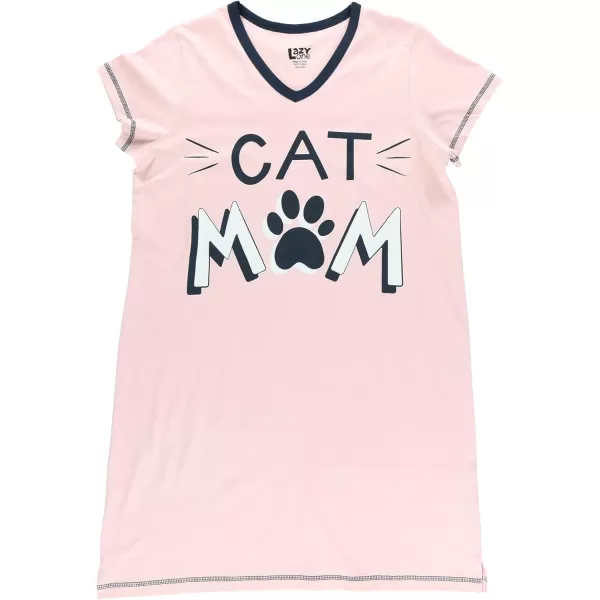 Lazy One Womens Nightgown Funny VNeck Sleep Shirt for Women Novelty Pajama TeesCat Mom Nightshirt