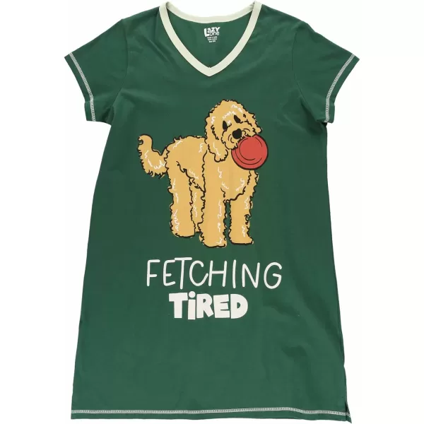 Lazy One Womens Nightgown Funny VNeck Sleep Shirt for Women Novelty Pajama TeesDark Green Fetching Tired Nightshirt