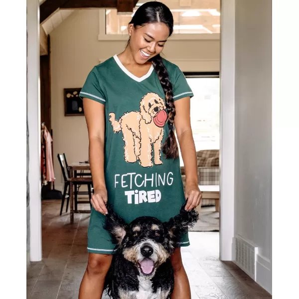 Lazy One Womens Nightgown Funny VNeck Sleep Shirt for Women Novelty Pajama TeesDark Green Fetching Tired Nightshirt