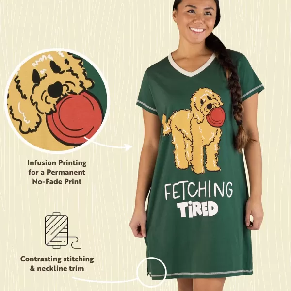 Lazy One Womens Nightgown Funny VNeck Sleep Shirt for Women Novelty Pajama TeesDark Green Fetching Tired Nightshirt