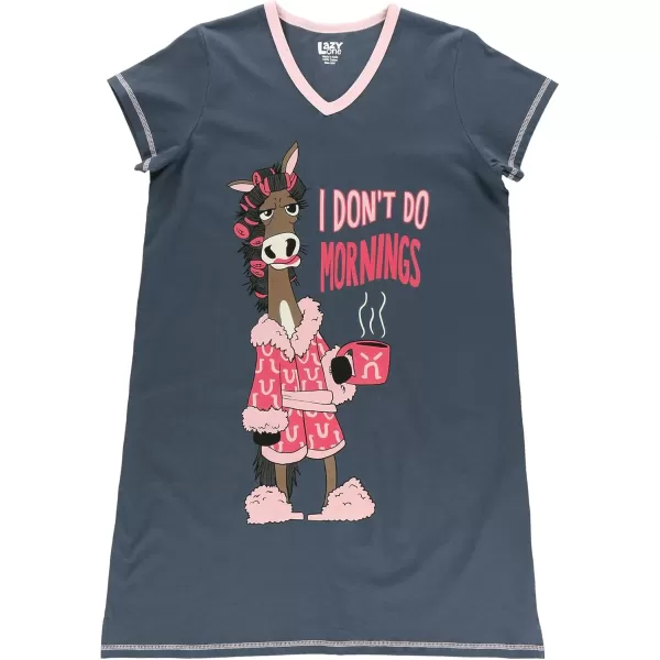 Lazy One Womens Nightgown Funny VNeck Sleep Shirt for Women Novelty Pajama TeesDont Do Mornings Horse Nightshirt