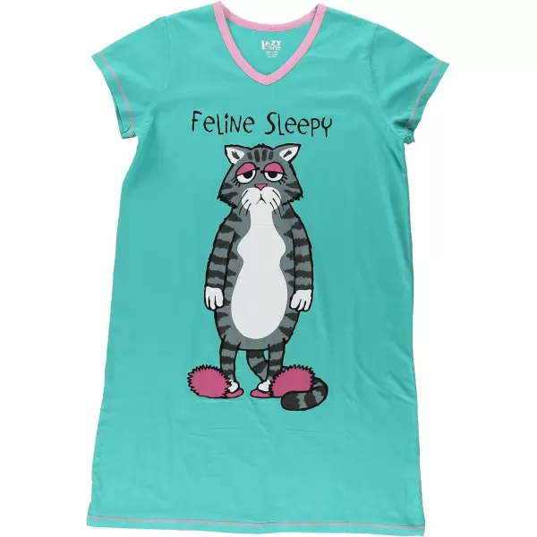 Lazy One Womens Nightgown Funny VNeck Sleep Shirt for Women Novelty Pajama TeesFeline Sleepy Nightshirt