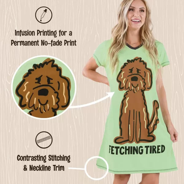 Lazy One Womens Nightgown Funny VNeck Sleep Shirt for Women Novelty Pajama TeesFetching Tired Nightshirt
