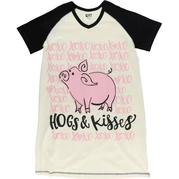 Lazy One Womens Nightgown Funny VNeck Sleep Shirt for Women Novelty Pajama TeesHogs  Kisses Nightshirt