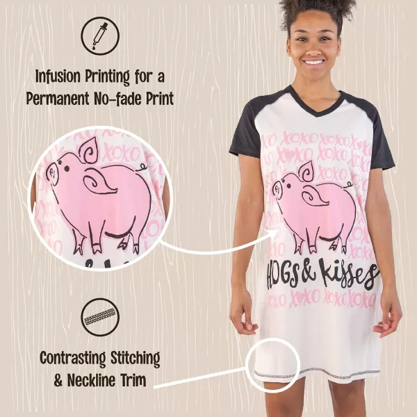 Lazy One Womens Nightgown Funny VNeck Sleep Shirt for Women Novelty Pajama TeesHogs  Kisses Nightshirt