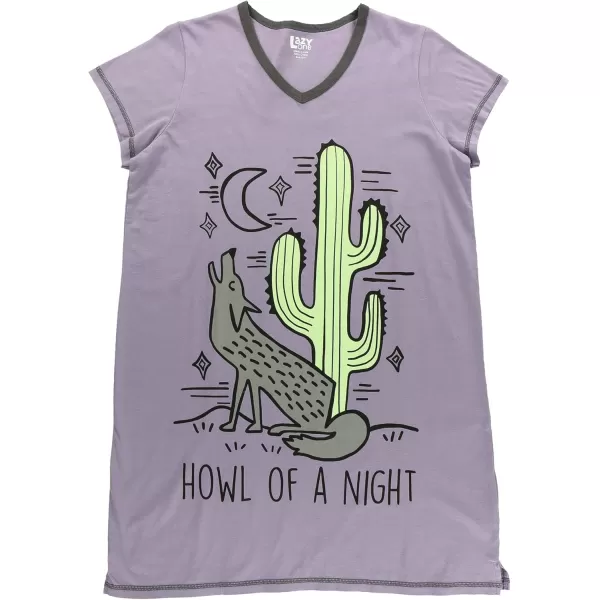 Lazy One Womens Nightgown Funny VNeck Sleep Shirt for Women Novelty Pajama TeesHowl of Night Purple Nightshirt