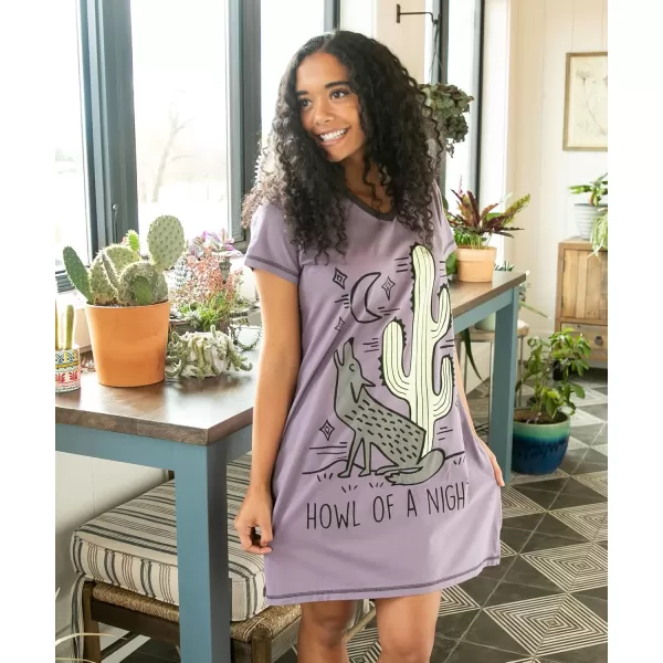 Lazy One Womens Nightgown Funny VNeck Sleep Shirt for Women Novelty Pajama TeesHowl of Night Purple Nightshirt