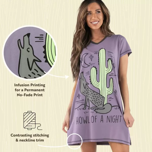 Lazy One Womens Nightgown Funny VNeck Sleep Shirt for Women Novelty Pajama TeesHowl of Night Purple Nightshirt