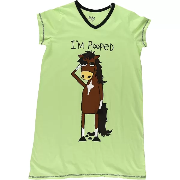 Lazy One Womens Nightgown Funny VNeck Sleep Shirt for Women Novelty Pajama TeesIm Pooped Horse Nightshirt