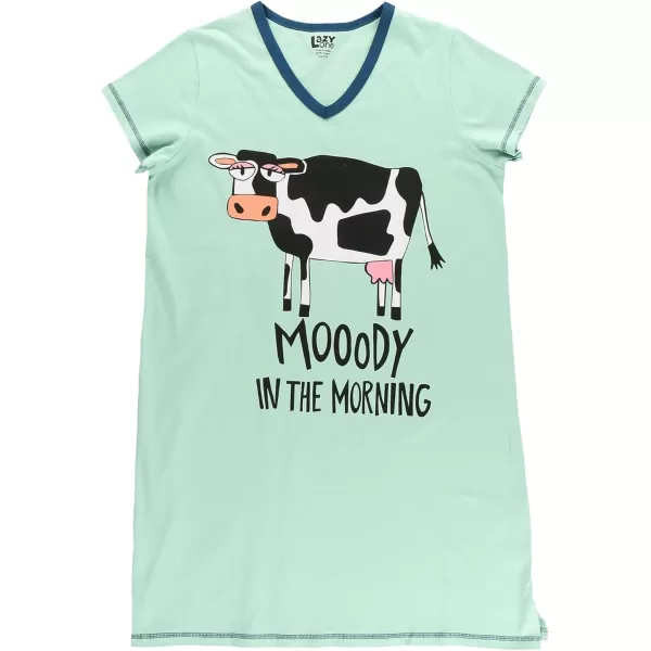 Lazy One Womens Nightgown Funny VNeck Sleep Shirt for Women Novelty Pajama TeesMoody in the Morning Blue Nightshirt