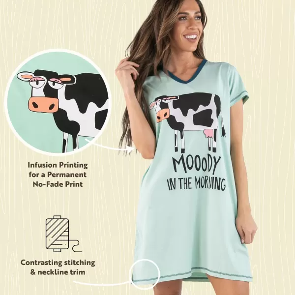 Lazy One Womens Nightgown Funny VNeck Sleep Shirt for Women Novelty Pajama TeesMoody in the Morning Blue Nightshirt
