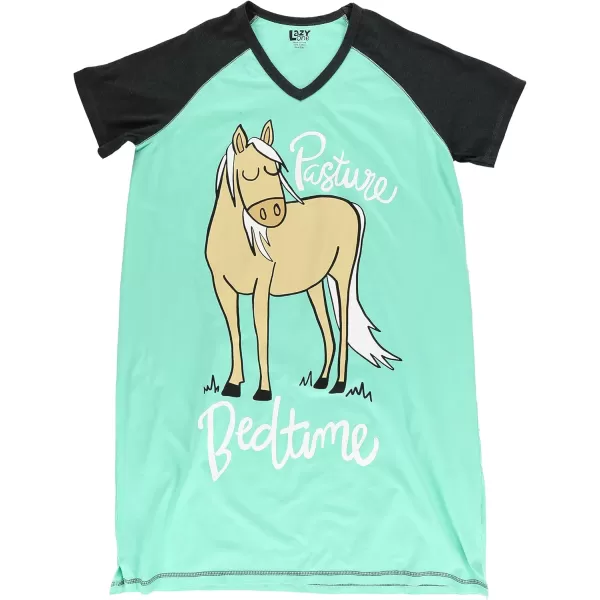 Lazy One Womens Nightgown Funny VNeck Sleep Shirt for Women Novelty Pajama TeesPasture Bedtime Horse Nightshirt