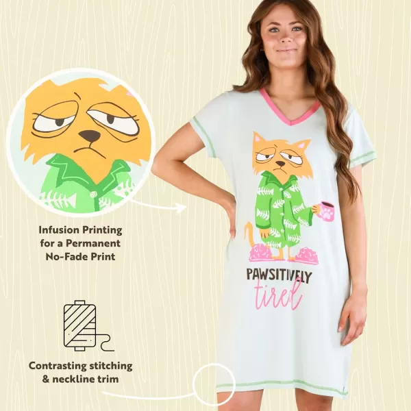 Lazy One Womens Nightgown Funny VNeck Sleep Shirt for Women Novelty Pajama TeesPawsitively Tired Nightshirt