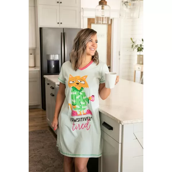 Lazy One Womens Nightgown Funny VNeck Sleep Shirt for Women Novelty Pajama TeesPawsitively Tired Nightshirt