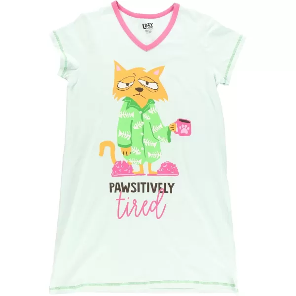 Lazy One Womens Nightgown Funny VNeck Sleep Shirt for Women Novelty Pajama TeesPawsitively Tired Nightshirt