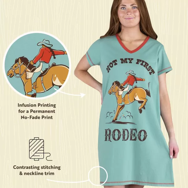 Lazy One Womens Nightgown Funny VNeck Sleep Shirt for Women Novelty Pajama TeesRodeo Nightshirts