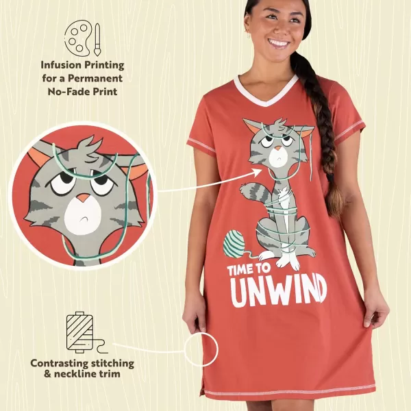 Lazy One Womens Nightgown Funny VNeck Sleep Shirt for Women Novelty Pajama TeesTime to Unwind Nightshirts