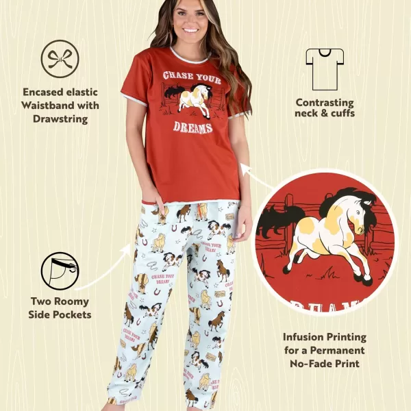 Lazy One Womens Pajama Set Short Sleeves with Cute Prints Relaxed FitChase Your Dreams Horse Pajama Set