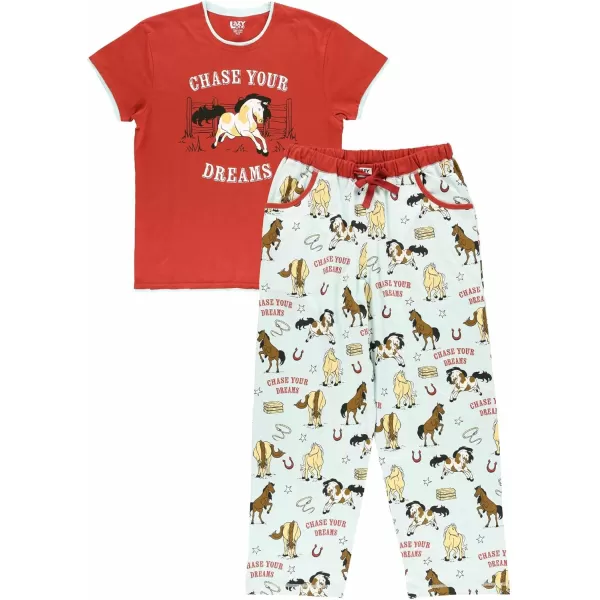 Lazy One Womens Pajama Set Short Sleeves with Cute Prints Relaxed FitChase Your Dreams Horse Pajama Set