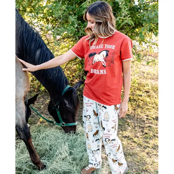 Lazy One Womens Pajama Set Short Sleeves with Cute Prints Relaxed FitChase Your Dreams Horse Pajama Set