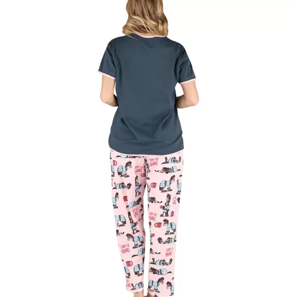 Lazy One Womens Pajama Set Short Sleeves with Cute Prints Relaxed FitDont Do Mornings Horse Pajama Set