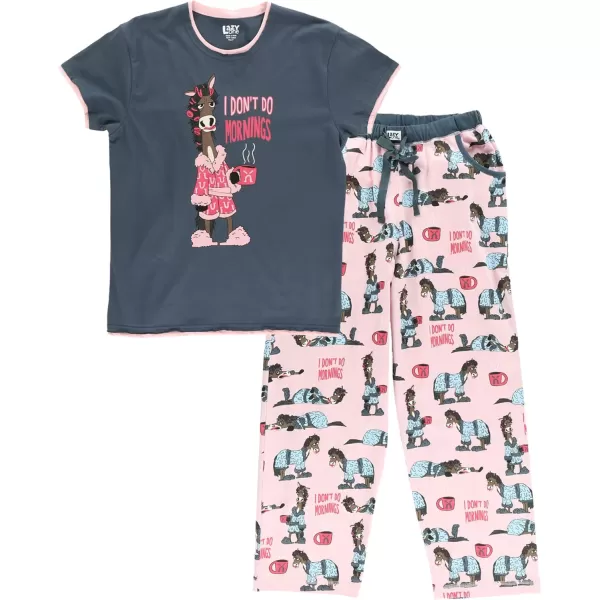 Lazy One Womens Pajama Set Short Sleeves with Cute Prints Relaxed FitDont Do Mornings Horse Pajama Set