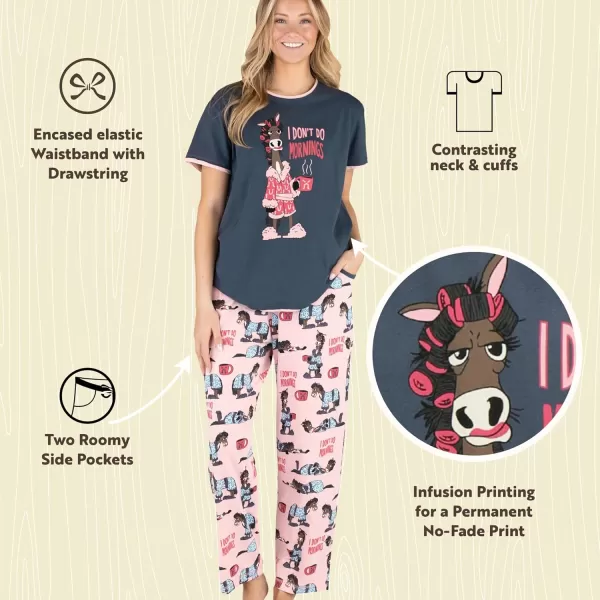 Lazy One Womens Pajama Set Short Sleeves with Cute Prints Relaxed FitDont Do Mornings Horse Pajama Set