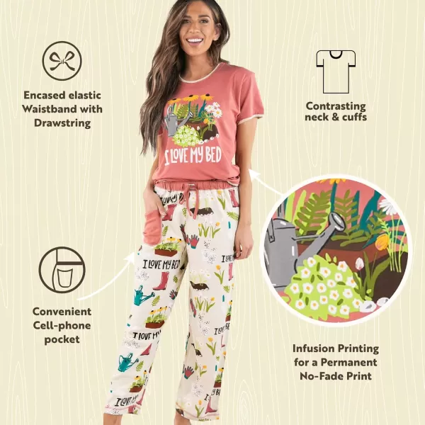 Lazy One Womens Pajama Set Short Sleeves with Cute Prints Relaxed FitLove My Bed Pj Set