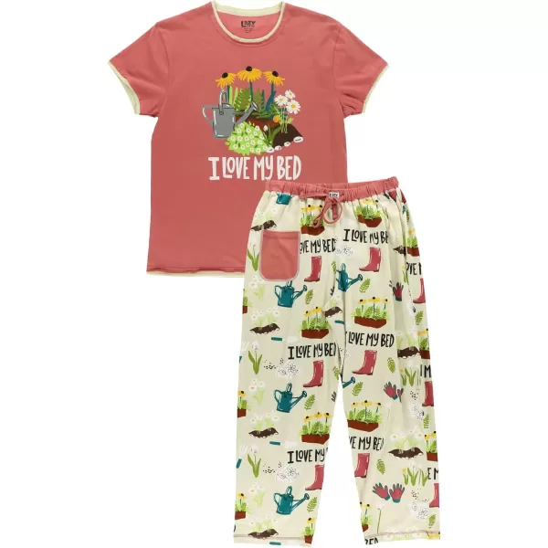 Lazy One Womens Pajama Set Short Sleeves with Cute Prints Relaxed FitLove My Bed Pj Set