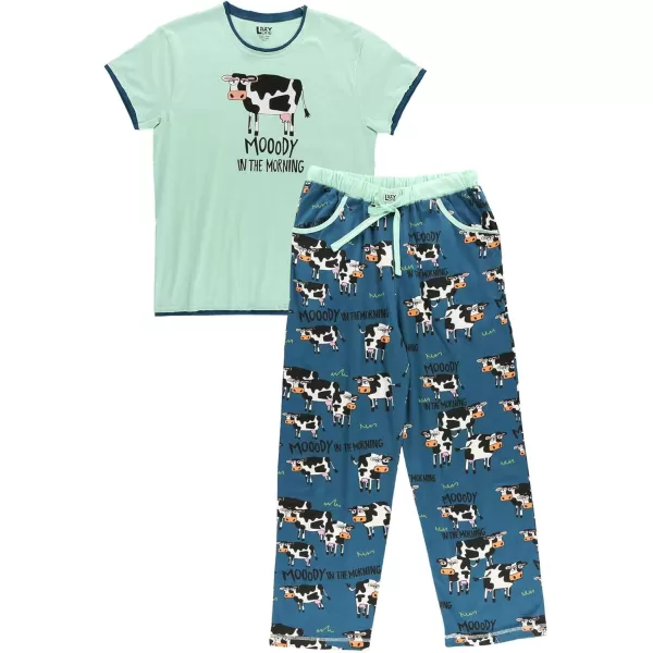 Lazy One Womens Pajama Set Short Sleeves with Cute Prints Relaxed FitMoody in Am Pajama Set
