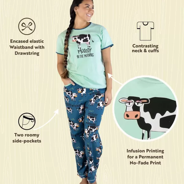 Lazy One Womens Pajama Set Short Sleeves with Cute Prints Relaxed FitMoody in Am Pajama Set