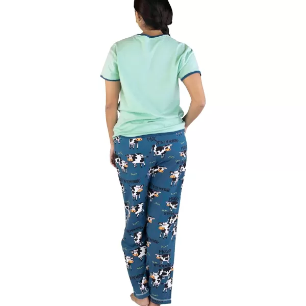 Lazy One Womens Pajama Set Short Sleeves with Cute Prints Relaxed FitMoody in Am Pajama Set