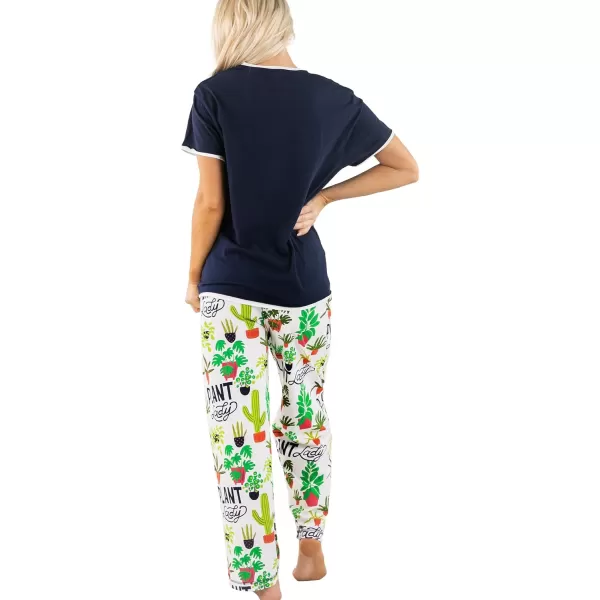 Lazy One Womens Pajama Set Short Sleeves with Cute Prints Relaxed FitPlant Lady Pj Set