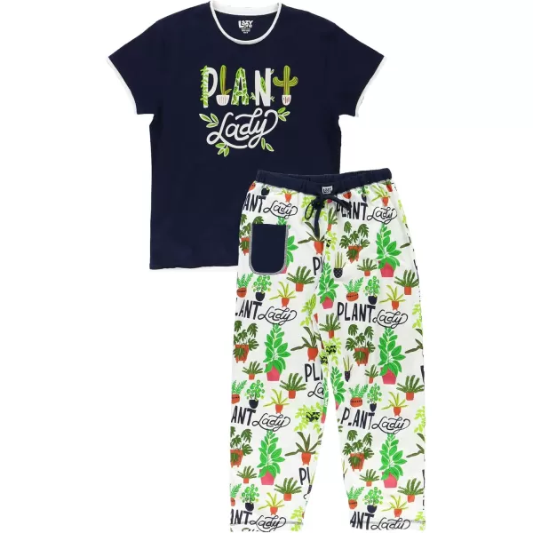 Lazy One Womens Pajama Set Short Sleeves with Cute Prints Relaxed FitPlant Lady Pj Set