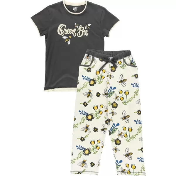 Lazy One Womens Pajama Set Short Sleeves with Cute Prints Relaxed FitQueen Bee Pajama Set