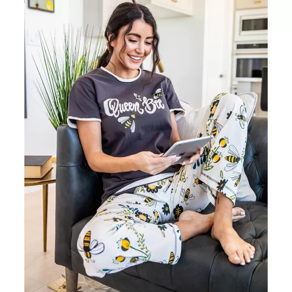 Lazy One Womens Pajama Set Short Sleeves with Cute Prints Relaxed FitQueen Bee Pajama Set