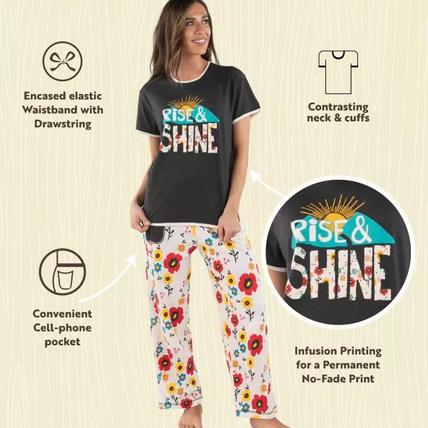 Lazy One Womens Pajama Set Short Sleeves with Cute Prints Relaxed FitRise  Shine Flowers Pj Set