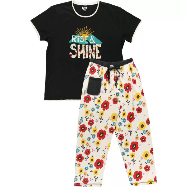 Lazy One Womens Pajama Set Short Sleeves with Cute Prints Relaxed FitRise  Shine Flowers Pj Set