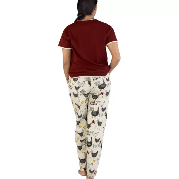 Lazy One Womens Pajama Set Short Sleeves with Cute Prints Relaxed FitRise  Shine Rooster Pajama Set