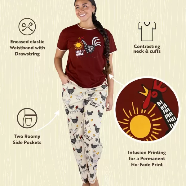 Lazy One Womens Pajama Set Short Sleeves with Cute Prints Relaxed FitRise  Shine Rooster Pajama Set