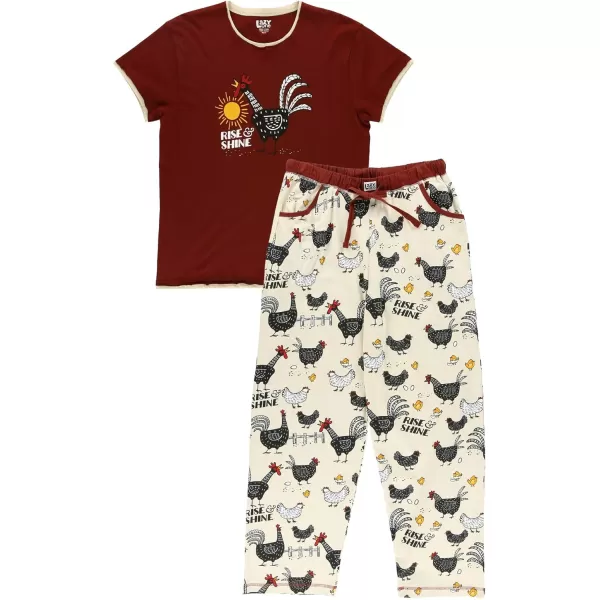 Lazy One Womens Pajama Set Short Sleeves with Cute Prints Relaxed FitRise  Shine Rooster Pajama Set