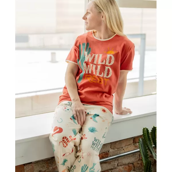 Lazy One Womens Pajama Set Short Sleeves with Cute Prints Relaxed FitWild Wild Rest Pajama Set